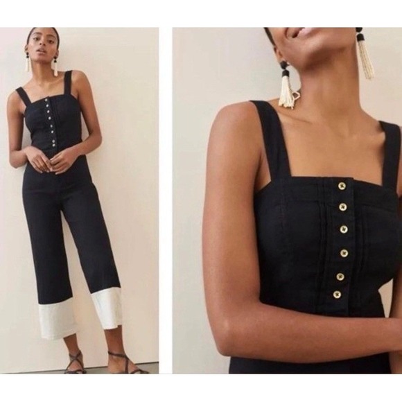Maeve Pants - Maeve Anthropologie Colette Jumpsuit Black Tan Colorblock Button Front Size 8